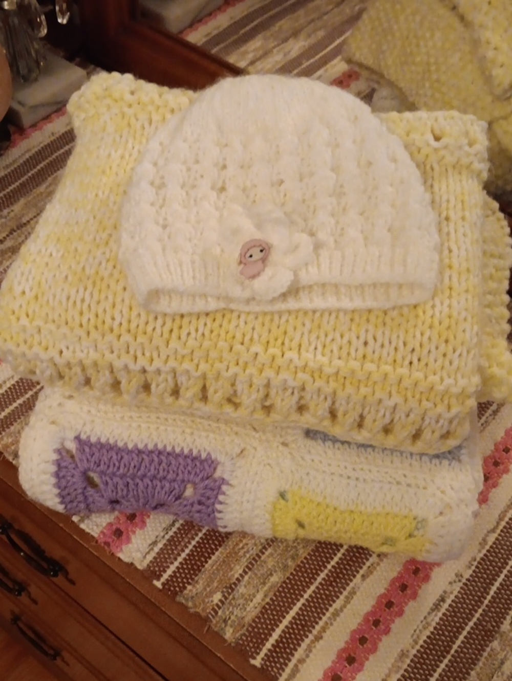 Handknit/crochet Baby Blankets & Hat